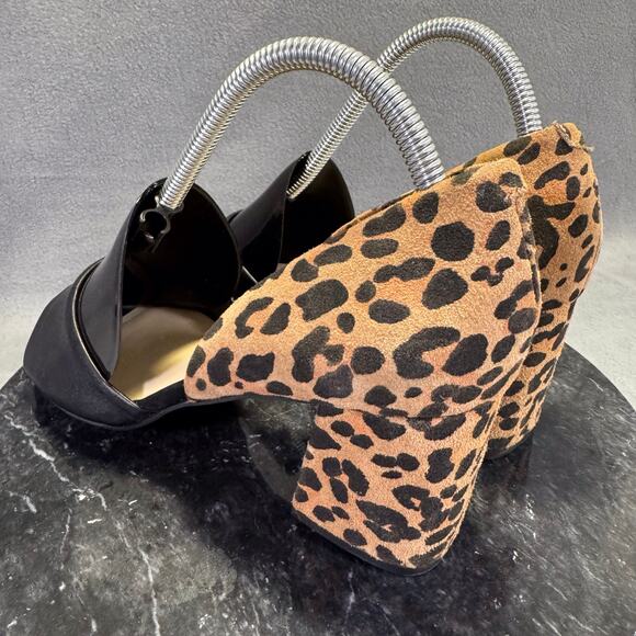 Seychelles Leopard Print & Black Leather Peep Toe Block Heels Women's Size 8 US - Picture 11 of 12